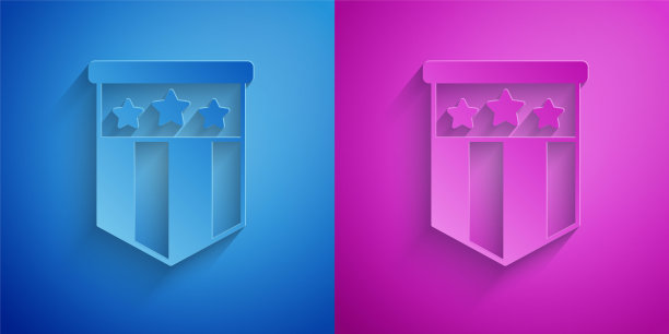 剪纸美国国旗图标孤立在蓝色和紫色的背景。美国的国旗。美利坚合众国。纸艺术风格。向量图片下载