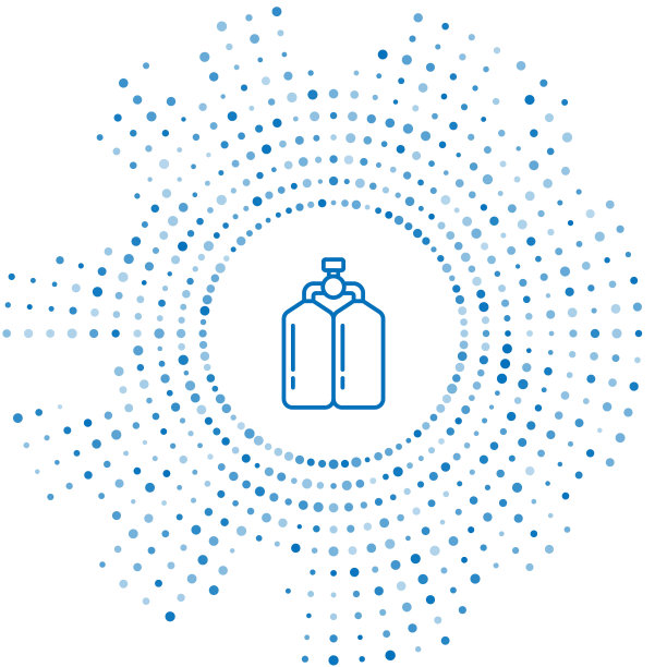 蓝线Aqualung图标孤立在白色背景上。潜水员用氧气罐。潜水设备。极限运动。在水下潜水设备。抽象圆随机点。向量图片下载