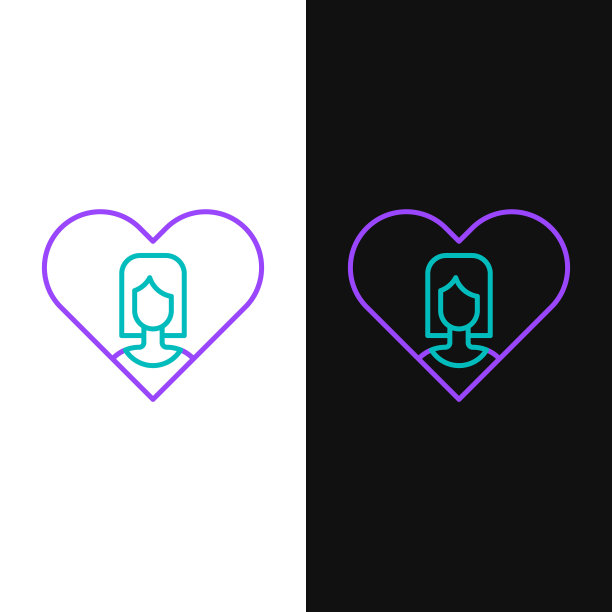 线心与女性图标孤立在白色和黑色背景。金星象征。女性符号代表女性有机体或女性的符号色彩斑斓的轮廓的概念。向量图片下载