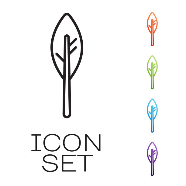 黑线印度羽毛图标孤立在白色背景上。美洲土著民族象征羽毛。设置图标丰富多彩。向量图片下载