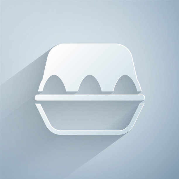 剪纸鸡蛋在盒子图标孤立的灰色背景。纸艺术风格。向量图片下载