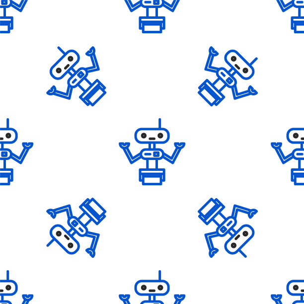 线机器人图标孤立无缝模式在白色背景。色彩斑斓的轮廓的概念。向量图片下载