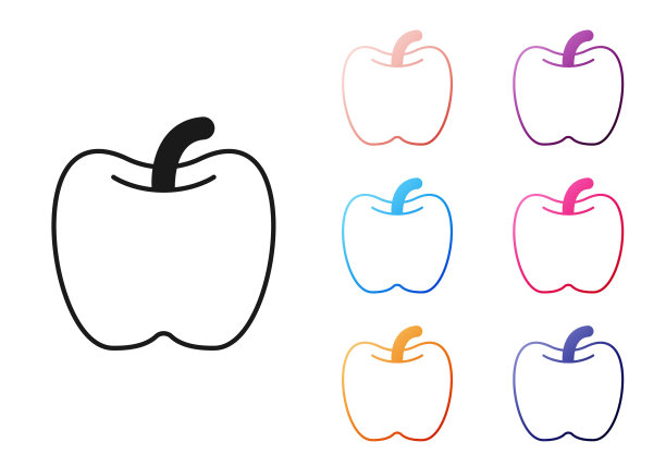 黑色苹果图标孤立在白色背景。多余的体重。健康的饮食菜单。健康饮食的苹果。设置图标丰富多彩。向量图片下载