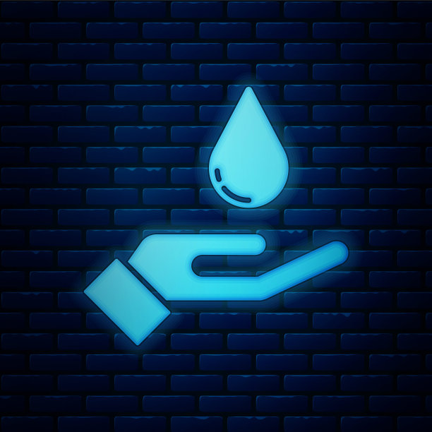 发光的霓虹灯洗手与肥皂图标孤立在砖墙背景。用肥皂洗手，防止病毒和细菌。向量图片下载