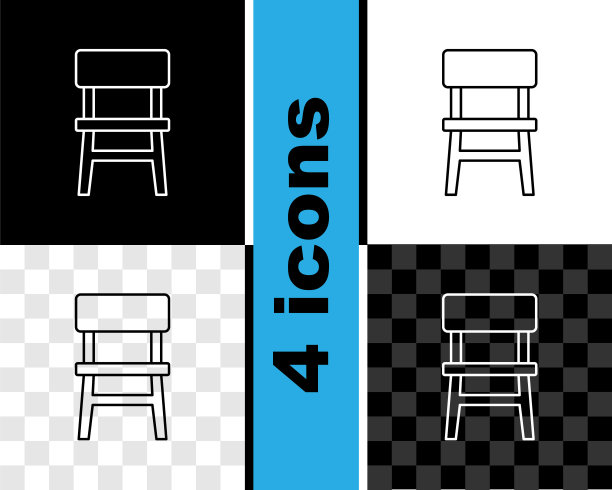 设置线条椅子图标孤立在黑白，透明的背景。向量图片下载