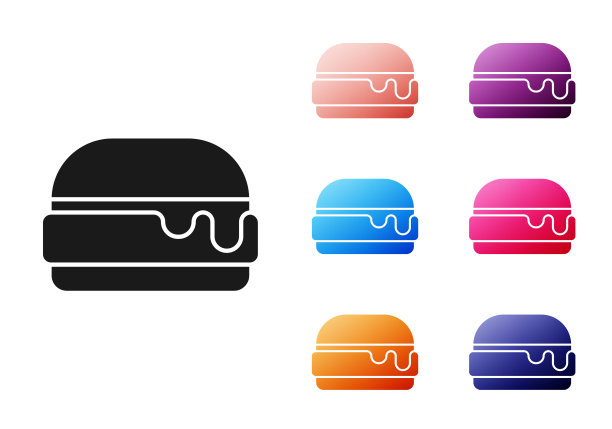 黑色汉堡图标孤立在白色背景上。汉堡图标。芝士汉堡三明治的迹象。快餐菜单。设置图标丰富多彩。向量图片下载