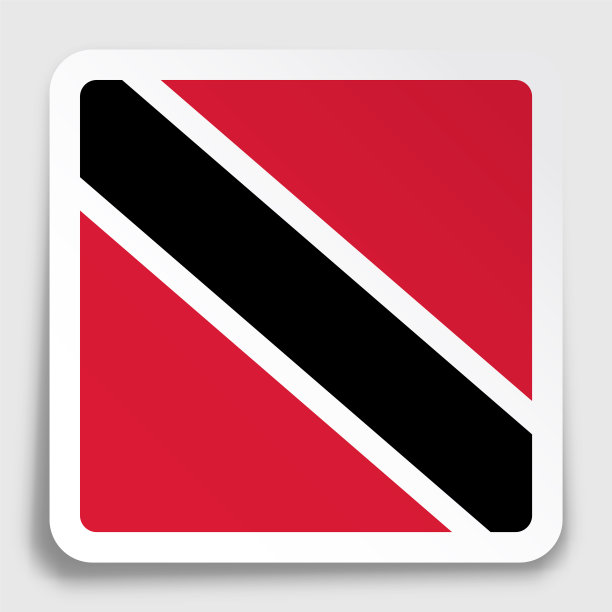 特立尼达和多巴哥国旗图标在纸正方形贴纸与阴影。移动应用程序或网页按钮。向量图片下载