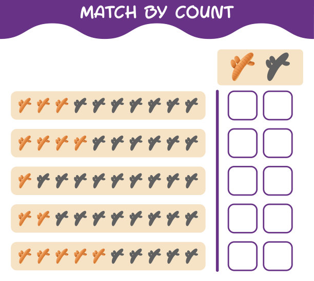 卡通姜黄按数匹配。比赛和计数游戏。教育游戏为学龄前儿童和学步儿童图片下载