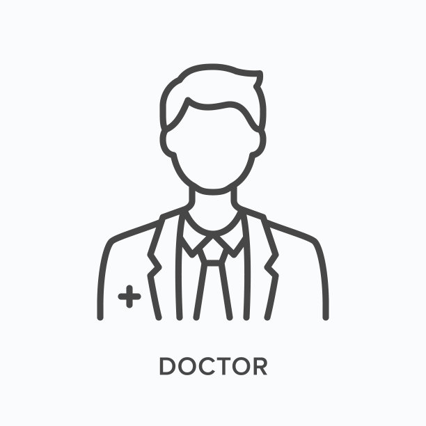 医生扁平化图标。医疗人员矢量轮廓插图。医院专家的黑色细线条象形图图片下载