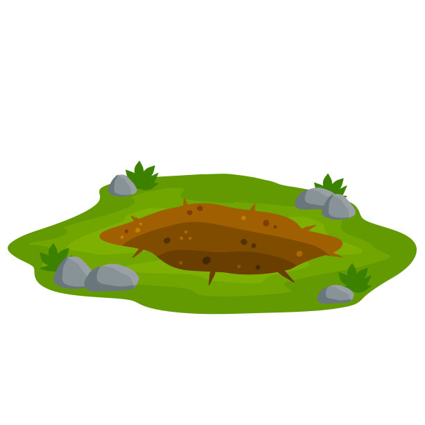 地上有个大洞。18、绿土有草有我。沙漠景观元素。卡通插图图片下载