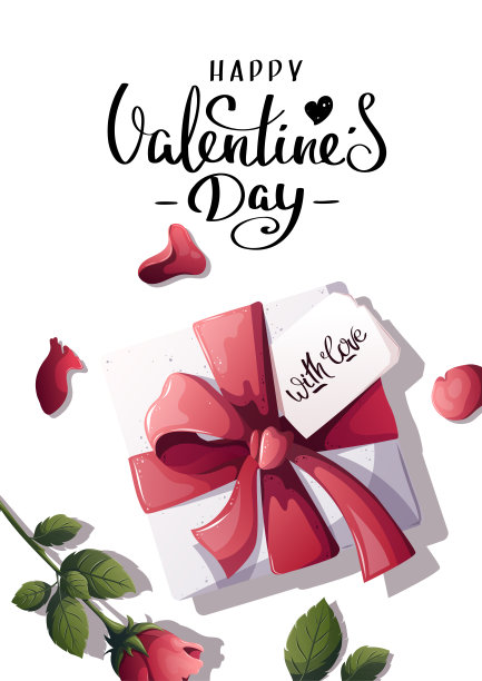 装着情书、玫瑰、花瓣的礼盒。情人节快乐，浪漫，爱卡片设计。图片下载