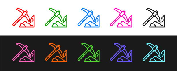 设置线金矿开采图标孤立在黑白背景上。向量图片下载