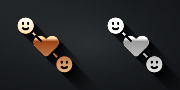 金色和银色浪漫的关系图标孤立在黑色的背景上。浪漫的关系或愉快的会面概念。长长的阴影风格。向量图片下载