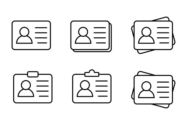 身份证图标收集。员工工作证、驾照、身份证、员工身份证符号。网站及手机app设计。图片下载