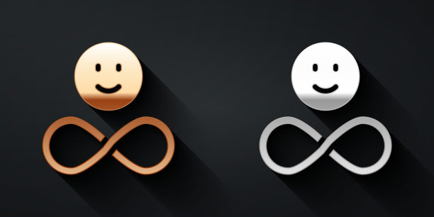 金色和银色的朋友永远图标孤立在黑色背景上。永恒的友谊概念。长长的阴影风格。向量图片下载