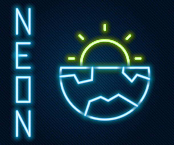 发光的氖线地球核心结构地壳图标孤立在黑色背景上。色彩斑斓的轮廓的概念。向量图片下载