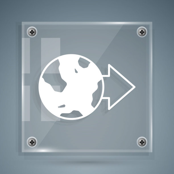 在灰色背景上孤立的全球图标的白色位置。土相星座。方形玻璃面板。向量图片下载