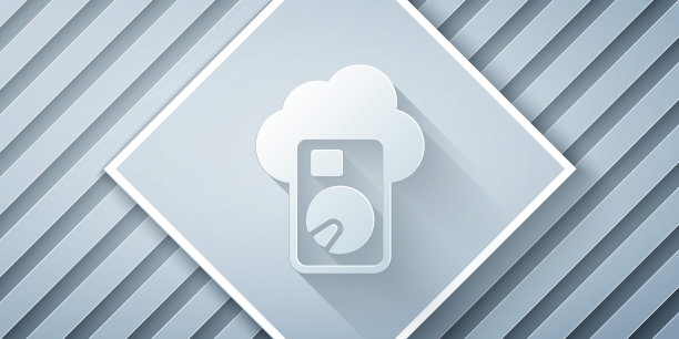 剪纸云数据库图标孤立在灰色背景上。云计算的概念。具有数据传输功能的数字服务或应用程序。纸艺术风格。向量图片下载