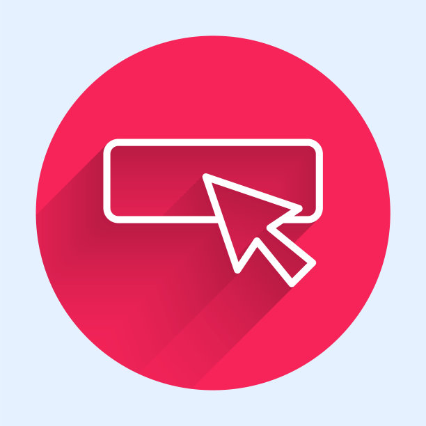 白线UI或UX设计图标与长阴影隔离。红色圆圈按钮。向量图片下载