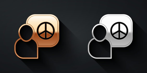 金银和平会谈图标孤立在黑色背景上。长长的阴影风格。向量图片下载