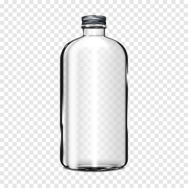 透明的玻璃圆柱瓶与金属螺旋盖在透明的背景-现实的矢量模型图片下载
