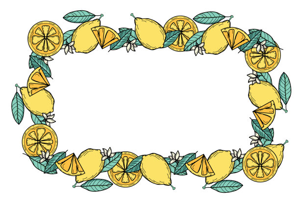 美丽的背景，黄色的柠檬，绿色的叶子为夏季设计。多汁的太阳装饰元素的集合。新鲜水果，维他命c，现代设计。横幅、明信片、招牌、装饰图片下载