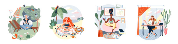 女人以禅的姿势放松，坐在莲花座，在办公室、家里或公园里放松图片下载