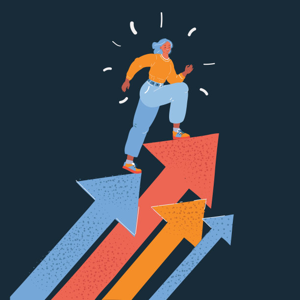 矢量说明成功的商业女性站在箭头图商业趋势。字符在黑暗的背景图片下载