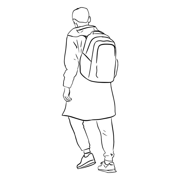 轮廓素描的人与背包采取一步向后看图片下载