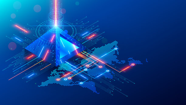 区块链金融科技等距概念。Cryptocurrency采矿技术。互联网金融金字塔。区块链在线加密交易所。挖掘、交易数字货币。大数据分析。素材图片