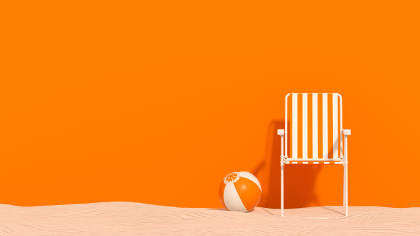 夏日沙滩度假旅行的背景椅，沙滩上有沙滩球图片下载