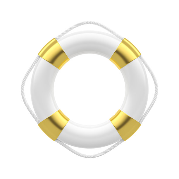 金色元素的白色救生圈。没有品牌的奢侈配饰在白色孤立的背景上。最小的布局概念。三维渲染图片下载