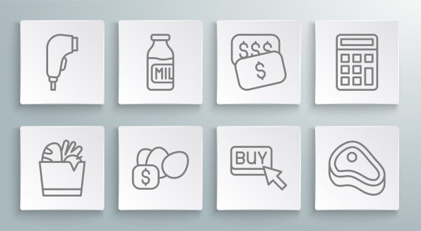 设置有带牛奶的购物袋和食品瓶图片下载