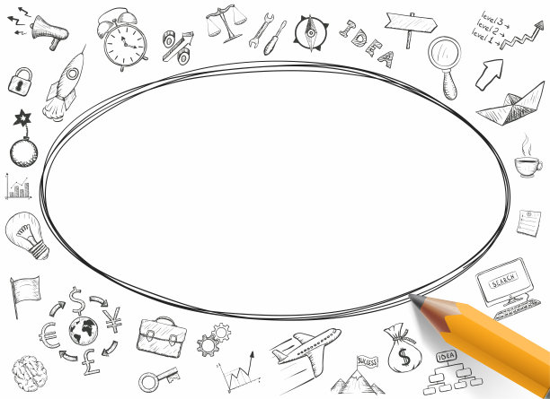 铅笔为文本绘制一个椭圆形的空框架。旗帜模板图片下载