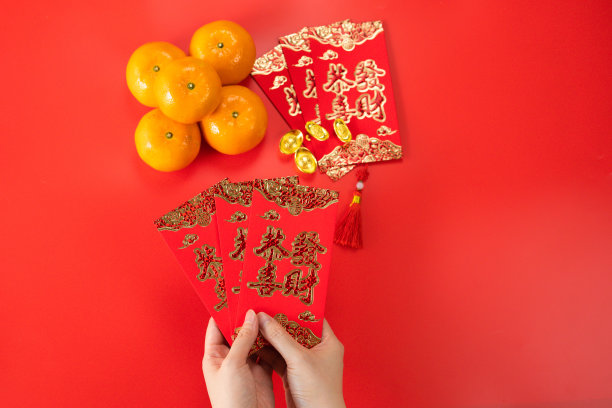 中国新年概念红包背景（文字：恭喜发财）图片下载