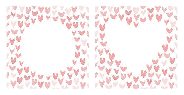 一套水彩框架与心孤立在白色背景。图片下载