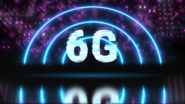 6G快速网络和互联网符号。技术风格背景与霓虹灯图片下载
