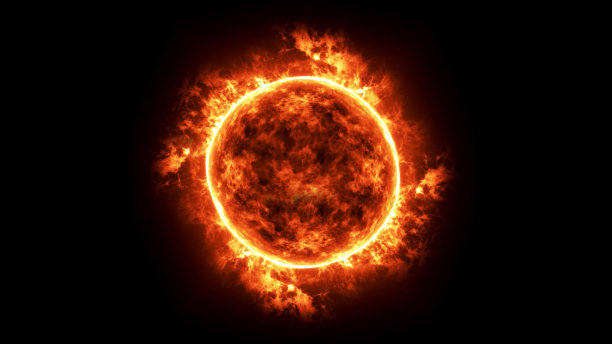 4K分辨率，全太阳表面环视图与太阳耀斑在黑色背景和复制空间的黑色背景，全球变暖的概念。宇宙背景中的抽象科学。图片下载