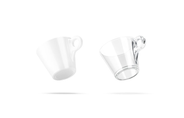 空白陶瓷和玻璃60毫升咖啡杯模型，无重力图片下载