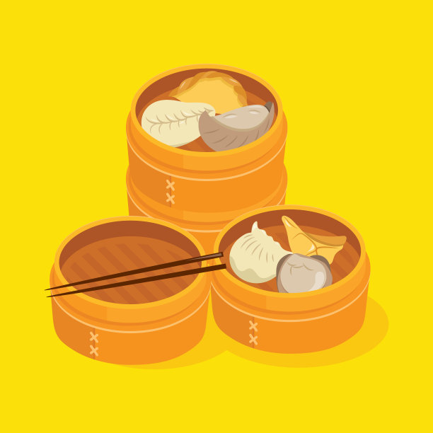 卡通中国饺子竹篮套装图片下载