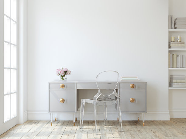 家庭办公室内部。3 d渲染。图片下载
