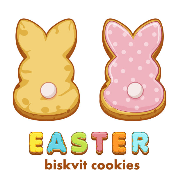 明信片复活节快乐与可爱的兔子饼干饼干。图片下载