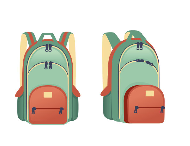 日常使用的绿色背包休闲设计平面矢量插图在白色背景图片下载