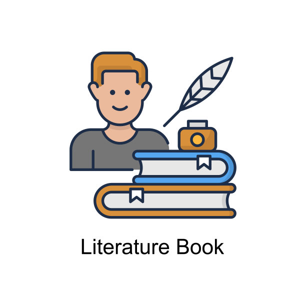 文学书籍矢量填充轮廓图标设计插图。教育技术符号在白色背景EPS 10文件图片下载
