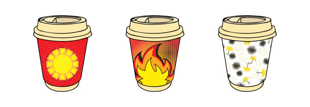纸制咖啡杯系列以明亮、大胆、疯狂的设计装饰。热饮带走了概念。咖啡去图形模板。设计元素咖啡厅，在食品配送网站图片下载