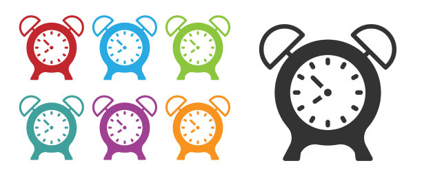 黑色闹钟图标孤立在白色上图片下载