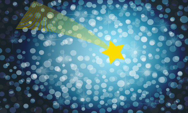 冬夜飘落的黄星带着一丝痕迹。抽象向量蓝色背景。图片下载