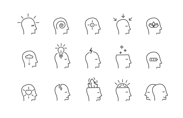 具有不同情绪状态的头像：心理健康问题和医疗，心理治疗概念，涂鸦风格图片下载