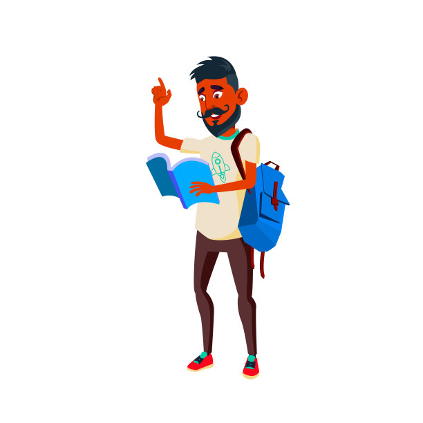 十几岁的男孩阅读书籍矢量图片下载