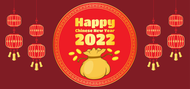 春节贺卡。以灯笼、金框、金币为春节背景。矢量图图片下载